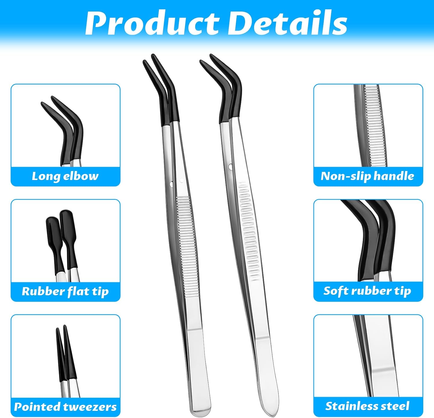 4PCS Precision Tweezers Set,Rubber Tipped Tweezers Mini Bead Tweezer Bulk for Crafting Eyebrows Sticker Jewelry-Making Supplies Lab Work DIY(Black)