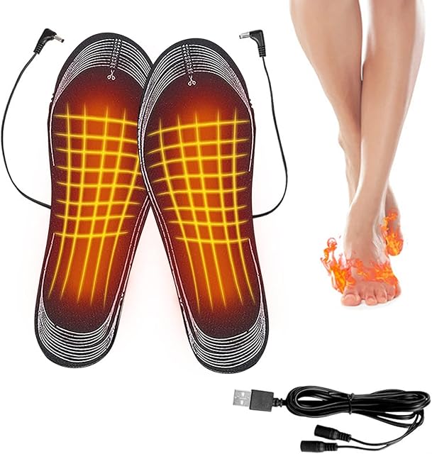 Heated Insoles, Electric USB Rechargeable Foot Warmer, Winter Warm Socks Feet Heater Shoe Insole for Hunting Fishing Hiking Camping, Thermal Sole Washable to Cut for Men and Women (EU 35-45)
