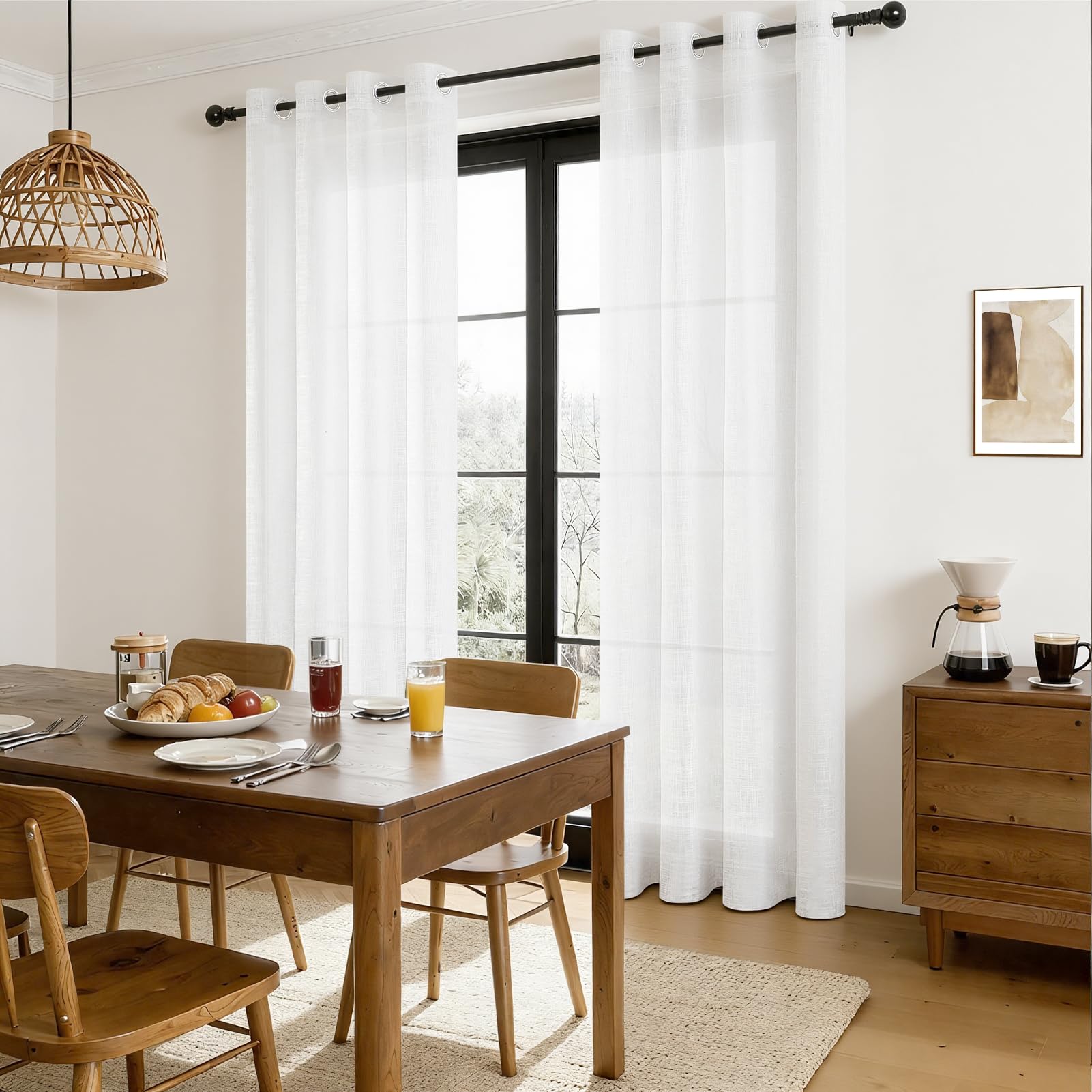 MRTREES Gardinen Leinenoptik mit Ösen 2er Set,Vorhang Weiß 245x140 cm | Vorhänge Halbtransparent,Boho Style,Landhaus,für Wohnzimmer Modern,Schlafzimmer,Fenster,Kinderzimmer,Kaffeehaus,Balkontür