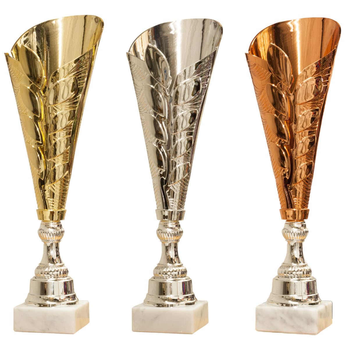Tris Coppe economiche h 38,50 cm 1° 2° 3° Classificato Targhetta Personalizzata Omaggio