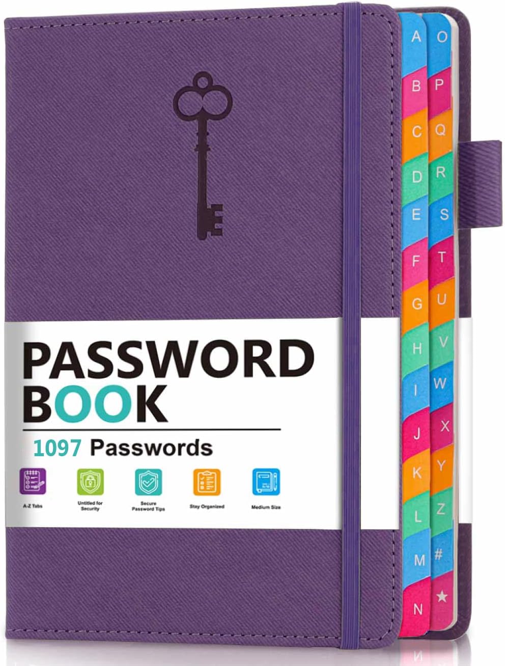 Password Keeper Book with Colorful Alphabetical Tabs, Hardcover Password Log-book for Internet Password and Website Address, 5.8″×8.4″ Password Notebook for Home Office (Royal Purple, Medium (5.8 x 8.4 Inch))