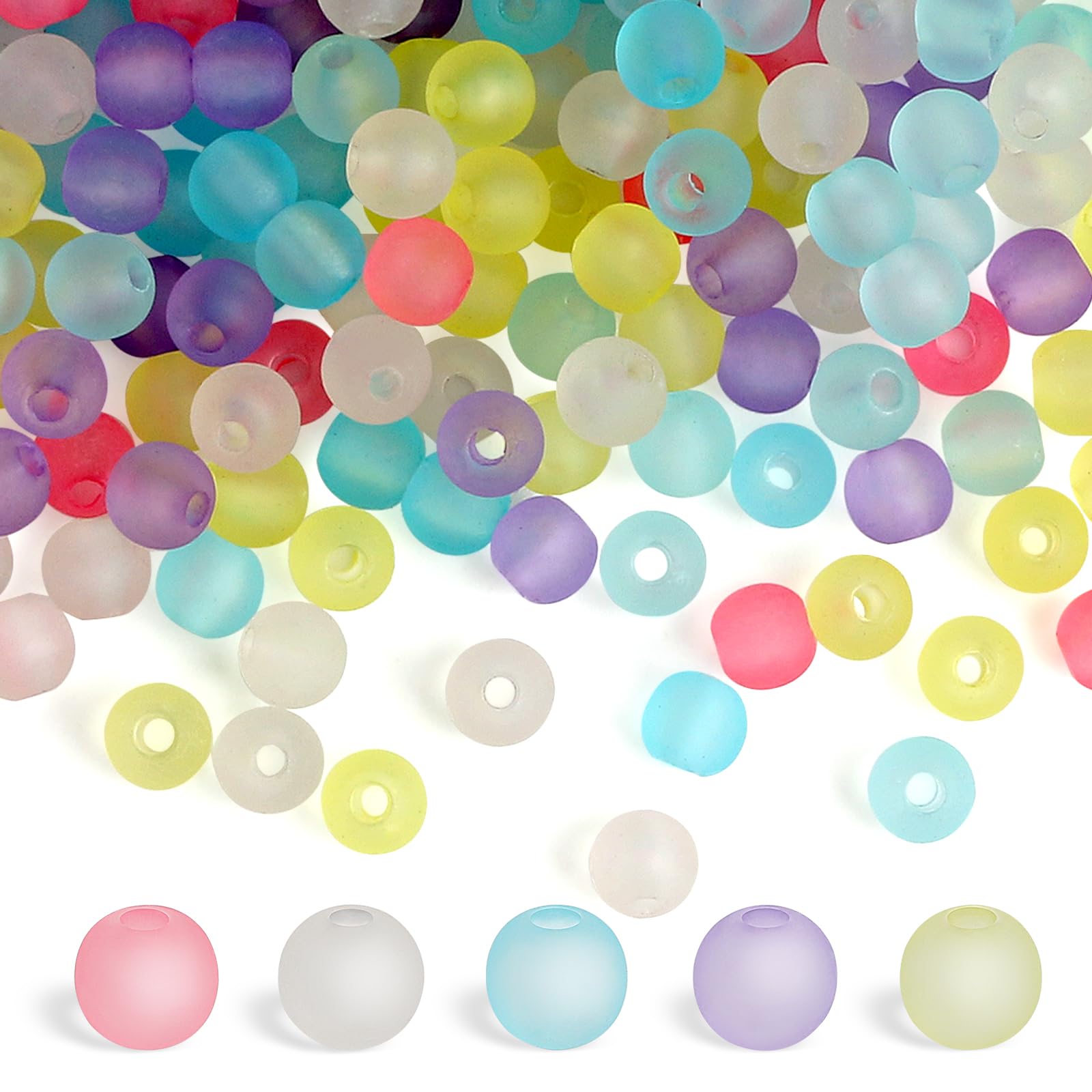 GOTRUST600pcs Round Frosted Beads, 6mm Matte Aurora Crystal Bead, Colorful Glitter Glass Beads, Frosted Moonstone Bead for Jewelry Making Crafts DIY