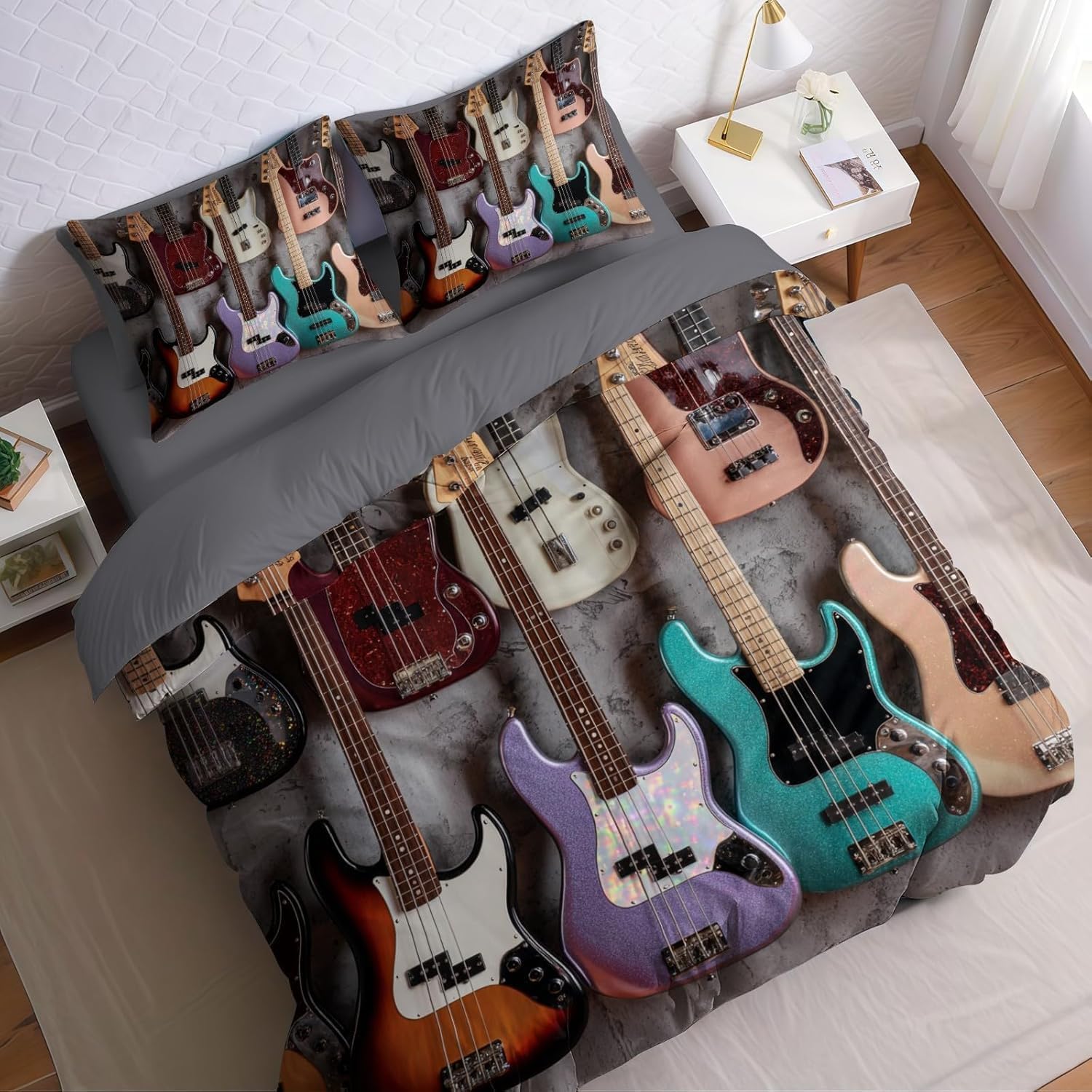 Zestaw poszewek na kołdrę z motywem gitary, super king-size, muzyka rockowa, nadruk 3D, miękka, oddychająca poszewka na kołdrę z mikrofibry, 260 x 220 cm, z zamkiem błyskawicznym i 2 poszewkami na