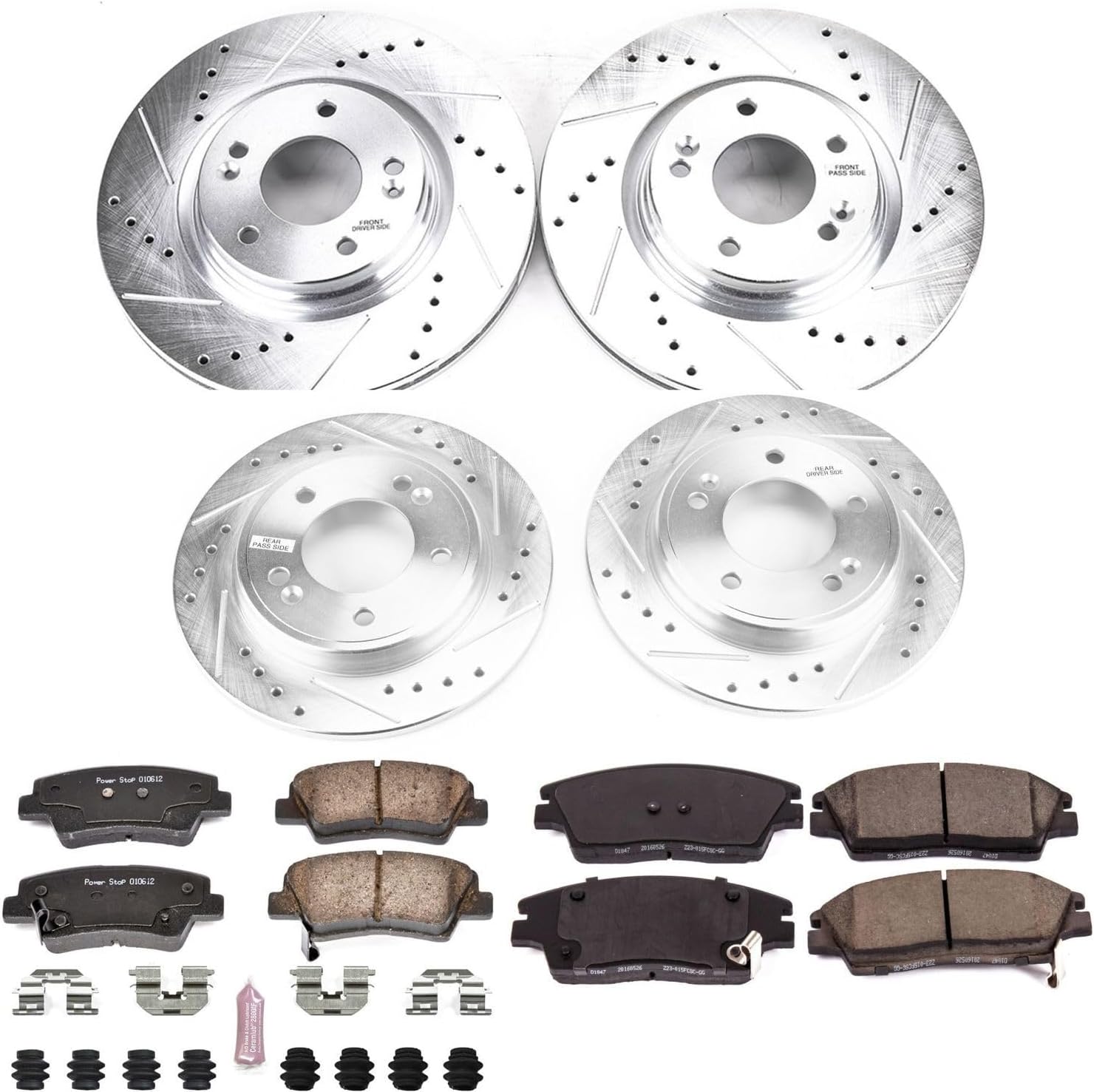 PowerStop Front and Rear Brake Kit For Hyundai Elantra 2017-20 - Drilled and Slotted Disc Rotors with Ceramic Brake Pads Replacement, K8285