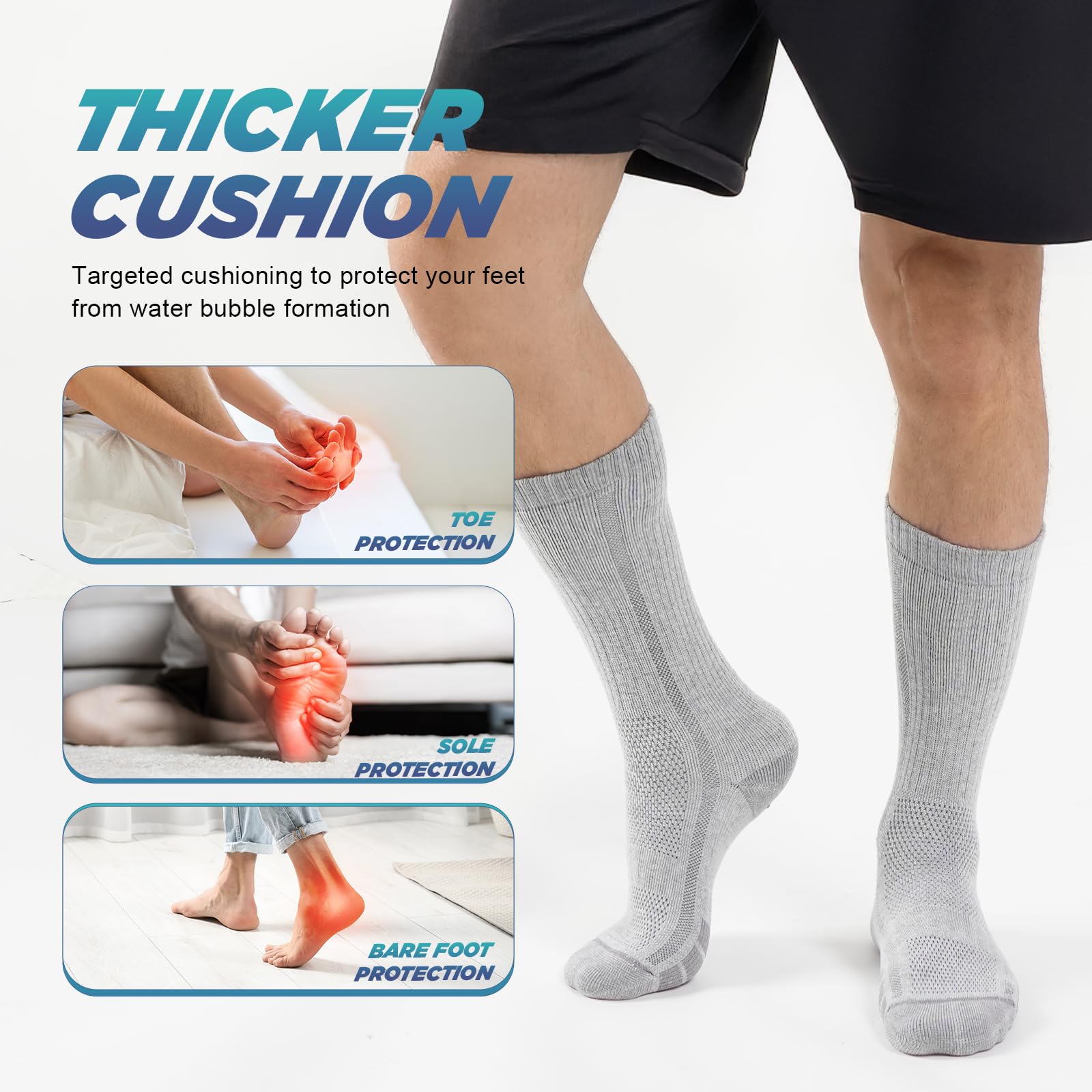 RUIXUE Herren-Wandersocken, Merinowolle, Wandersocken für Männer und Frauen, atmungsaktiv, feuchtigkeitsableitend, Sportsocken für Laufen, Trainer, Arbeit, Skifahren und Outdoor-Sport, 3 Paar, Grau-01