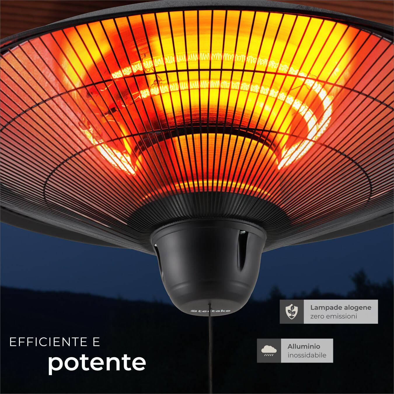 Tectake Riscaldatore a Infrarossi 2500W da Appendere, Struttura in Alluminio Inossidabile, Nero