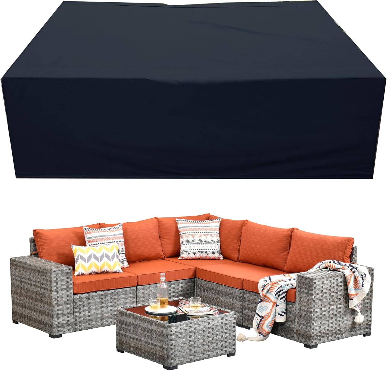 HOOOWOOO Patio Outdoor Furniture Cover,Waterproof Weather Couch Cover,Extra Large Rectangular Rain Sectional Sofa Covers for Patio Conversation Set 126X63X28" Black