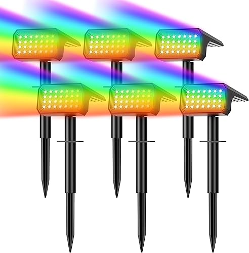 Miniatura 15 de Focos solares para exteriores que cambian de color, [10 unidades/28 LED] 7 modos de encendido y apagado automático, focos solares de paisaje, IP67