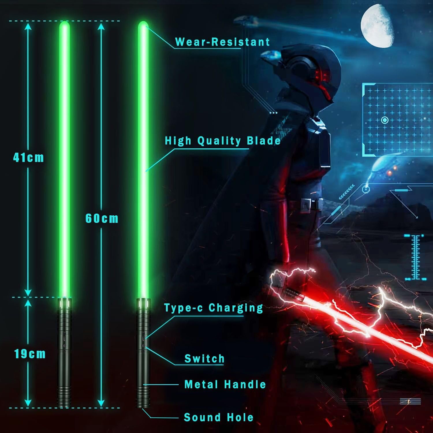 𝟮𝟬𝟮5𝗡𝗲𝘄 Children's Lightsaber, Featuring 20 RGB Colors, Multiple Memory Modes, Dueling Lightsaber, USB-C Rechargeable Laser Sword, Suitable for Children and Adults (Black/2 Pieces)