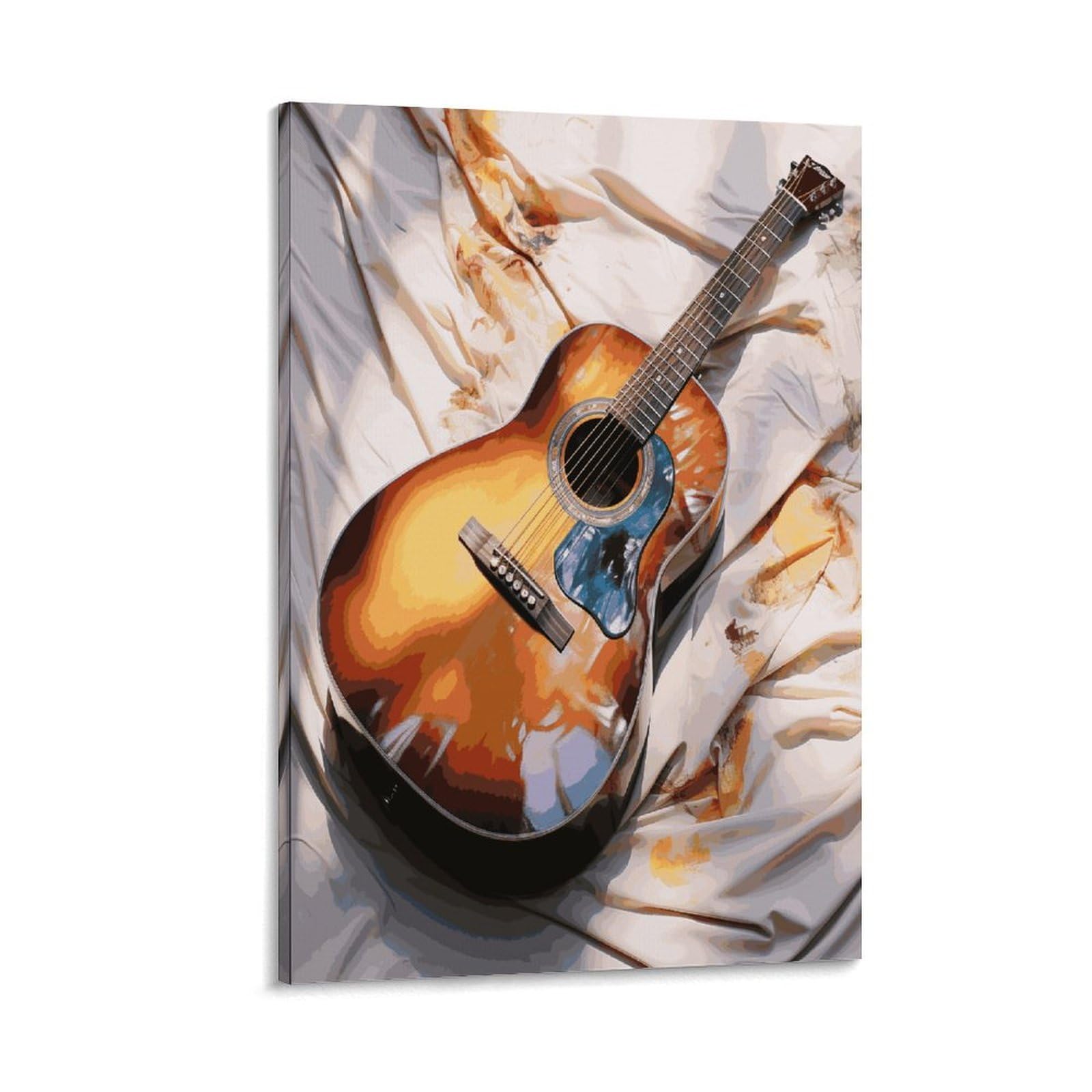 Watercolor Acoustic Guitar Canvas Wall Art Prints Hangable Decor Painting for Wall Prints Painting Artwork Modern Decorative Artwork Ready to Hang Wall Pictures for Home Decor 20x30inch(50x75cm)