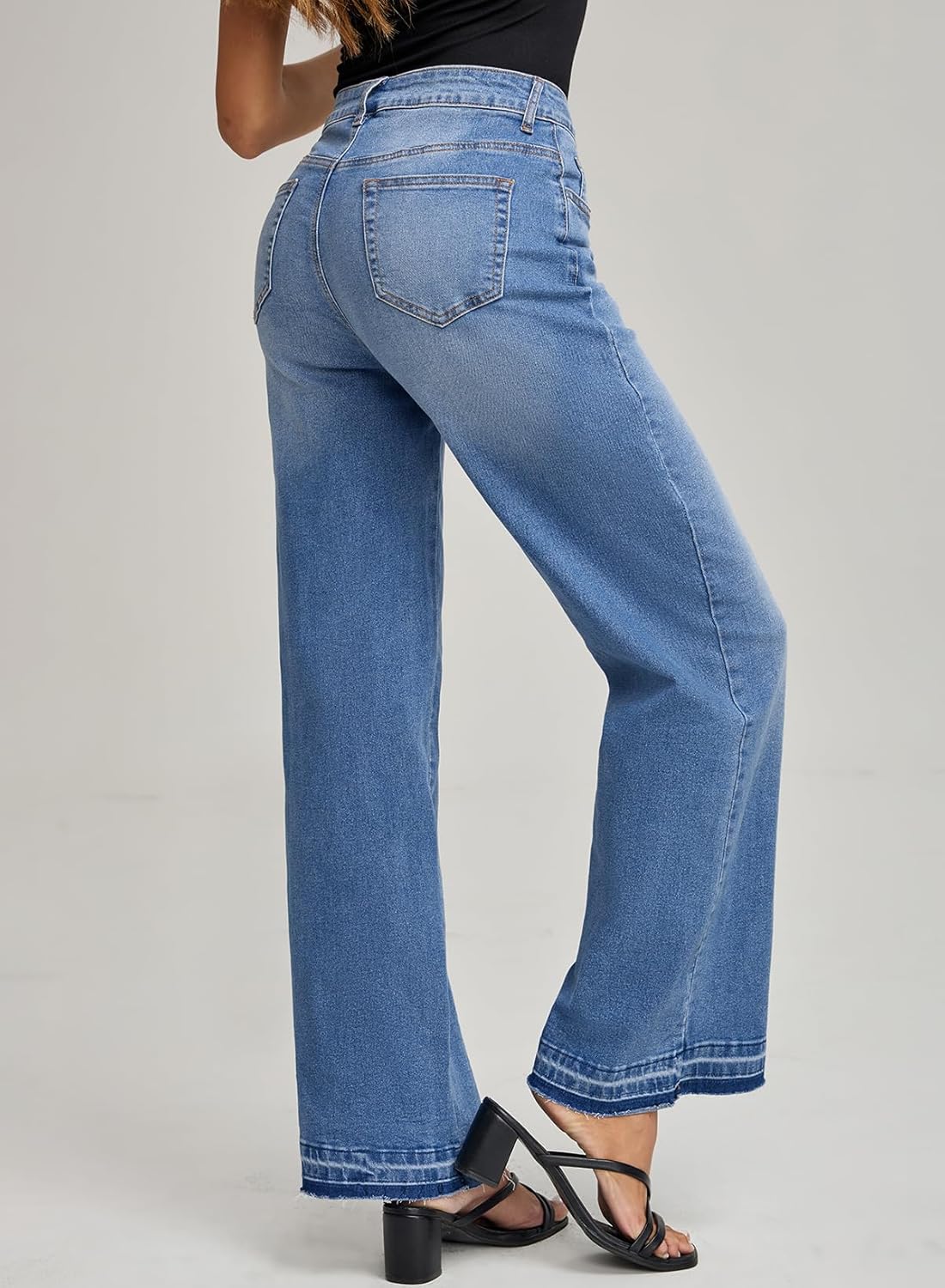 EVALESS Womens Jeans Trendy High Waist Straight Leg Wide Leg Frayed Baggy Raw Hem Boyfriends Stretchy Denim Pants - Image 4