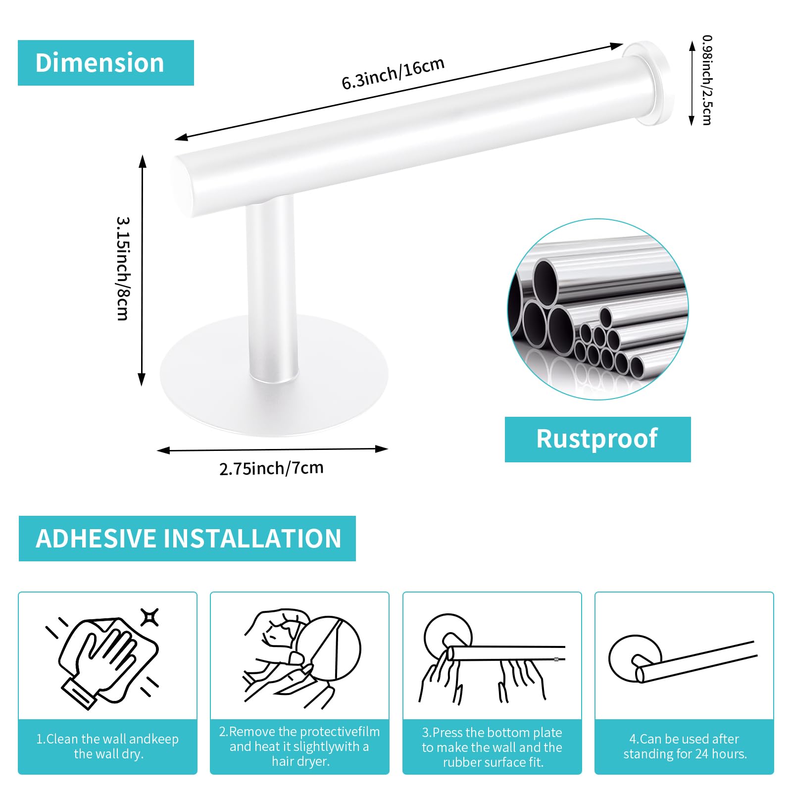 Yagoo Adhesive Toilet Paper Holder, Rustproof Toilet Roll Holder(1, White) — Amazon image 4