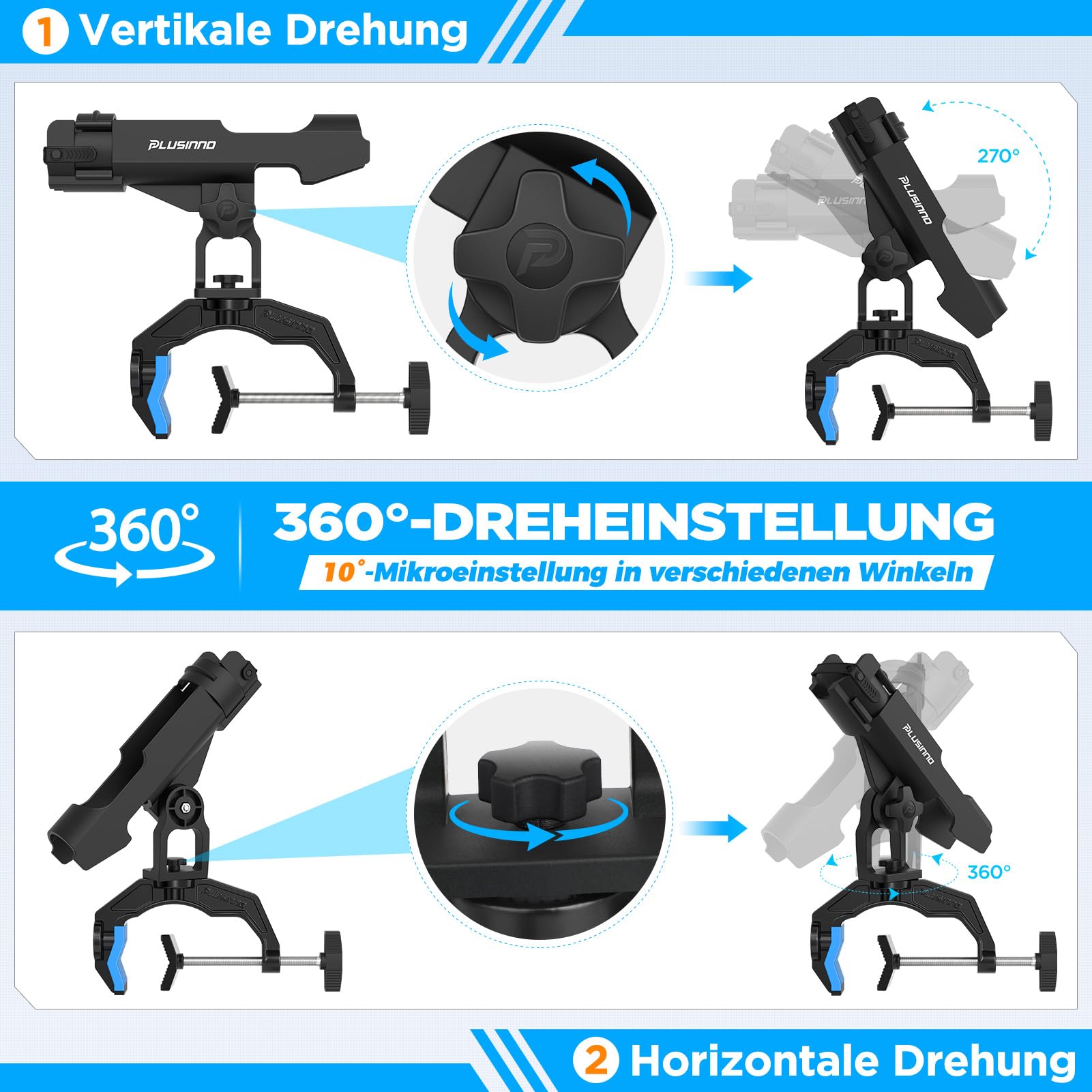 PLUSINNO Angelrutenhalter für Boote, Angelausrüstung mit vergrößertem Clip, innovatives Design in Doppel-V-Form, geeignet zum Angeln auf Rundrohr-/Vierkantrohrbooten, Angelgeschenk für Herren