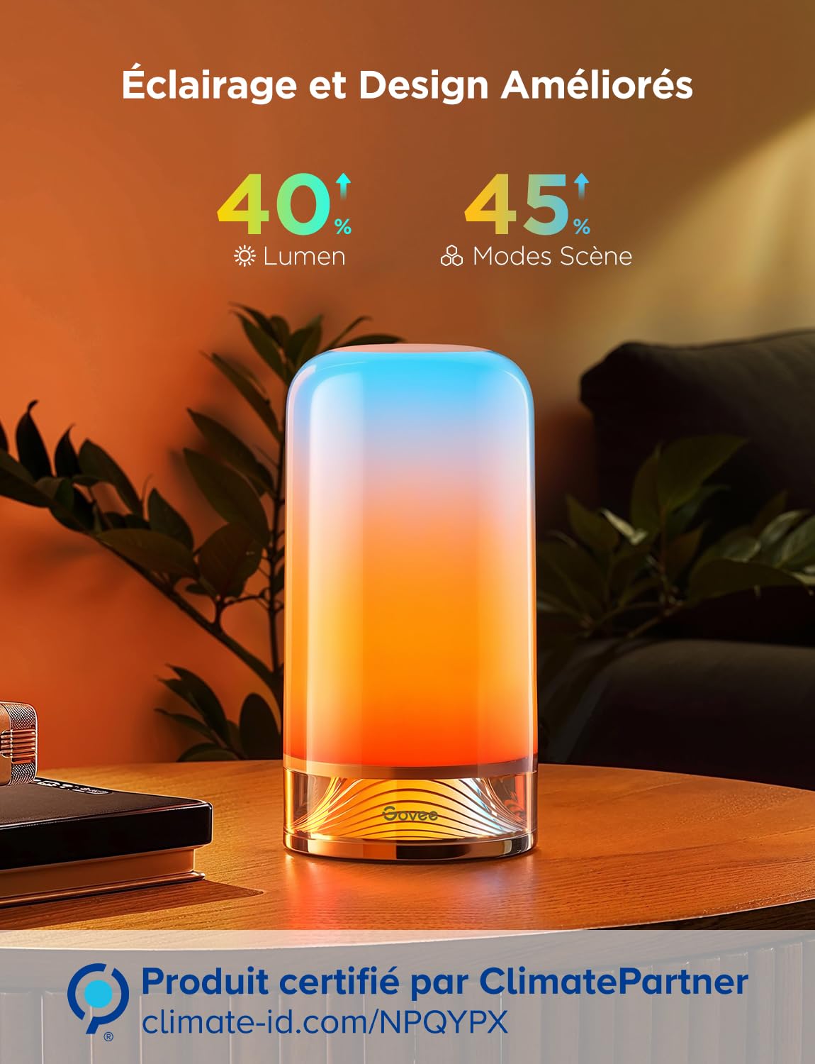 Govee Lampe de Chevet LED RGBICWW, Lampe de Table Tactile Dimmable 500lm | 70+ Modes Scène Colorés,Compatible avec Alexa Matter, 2700-6500K Réglable，Music Sync et DIY, Pour salon, chambre et fêtes