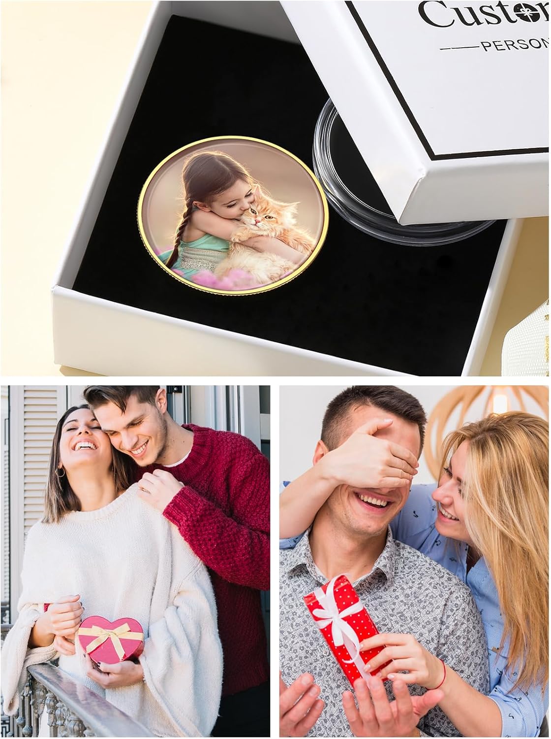 Custom4U Personalized Photo Pocket Coin Custom Picture Text Commemorative Coins Memorial Pocket Token Customized Gifts for Women Men Dad (Gift Box)