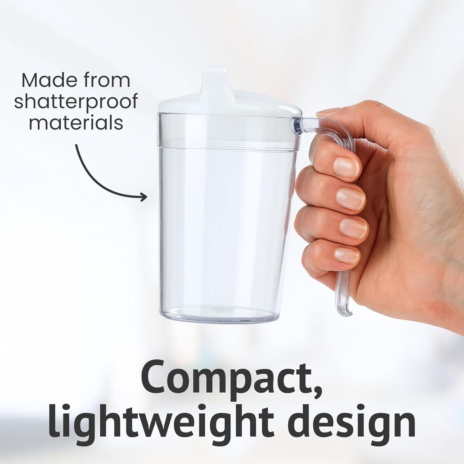 HOMECRAFT Shatterproof Beaker for Elderly & Adults Clear Mug with Lid – 400ml – Lightweight, Non-Spill Drinking Cup for Weak Grip – Daily Living Aid, Ideal Sippy Cup Alternative