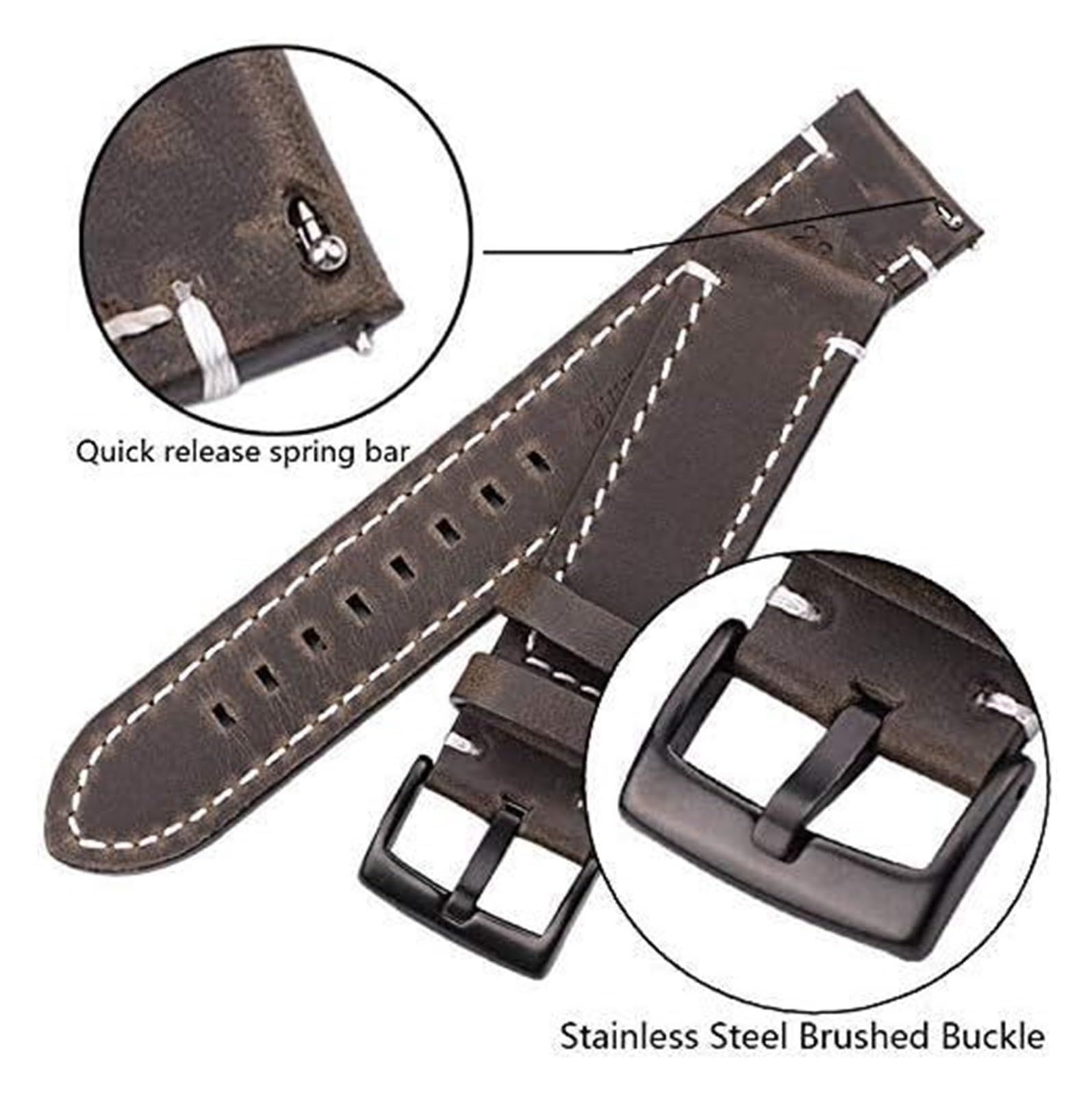 Uhren Lederarmband, handgenähtes Retro-Armband, Herren- und Damen-Lederarmband, 18, 20, 22, 24 mm, Edelstahl-Schnalle, Armband