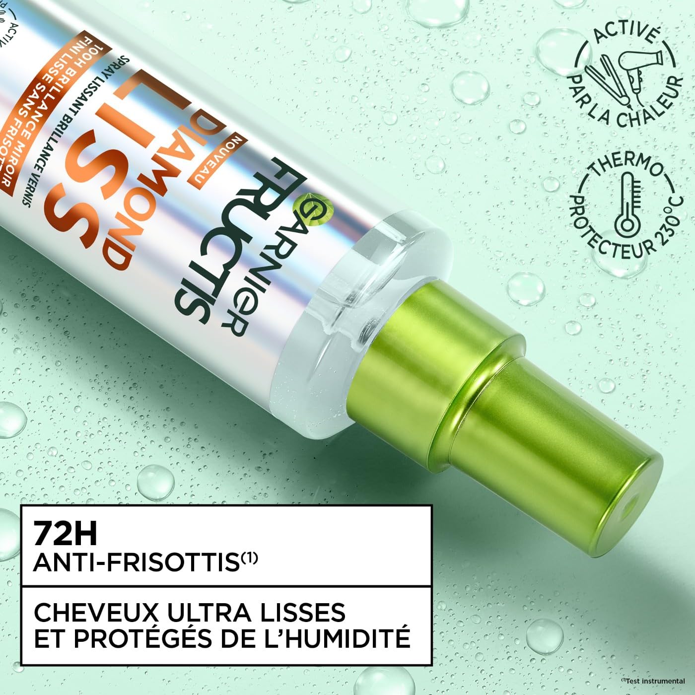 Garnier Fructis Diamond Liss - Spray Cheveux Lissant Brillance Diamant pour Cheveux Lisses & Brillants - Thermo Protecteur - Kératine Végétale & Huile d'Argan - Anti-Frisottis - Anti-Humidité - 150 ml
