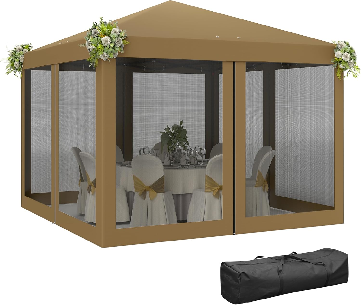 Outsunny 3 x 3(m) Pop Up Gazebo Canopy Tent with Carry Bag, Height Adjustable Mesh Screen House, Portable Garden Outdoor Shade Shelter main image 0