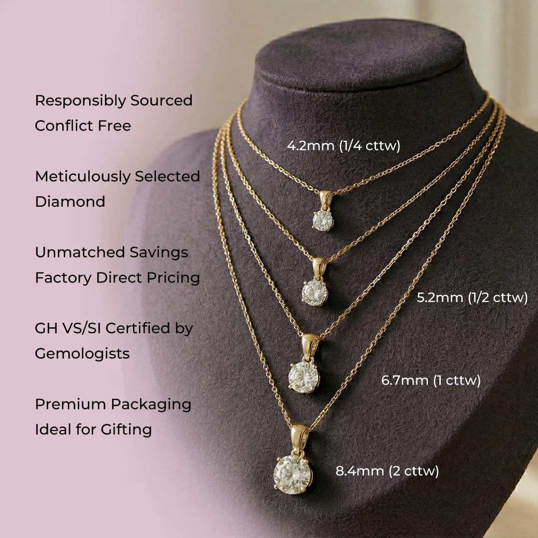 Lab Grown Diamond Pendant Necklace | 1/6 - 1 CT. TW. Diamond Necklace for Women | Certified By Gemologists | 925 Sterling Silver Pendant With a Chain Adjustable to 16", 17" and 18" - Image 4