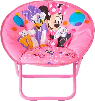 Disney Minnie Mouse Toddler Folding Saucer Chair 19" Soft Plush Seat with Metal Frame, Cute & Comfy Lounge Chair for Ages 3+, Perfect for Bedroom or Playroom