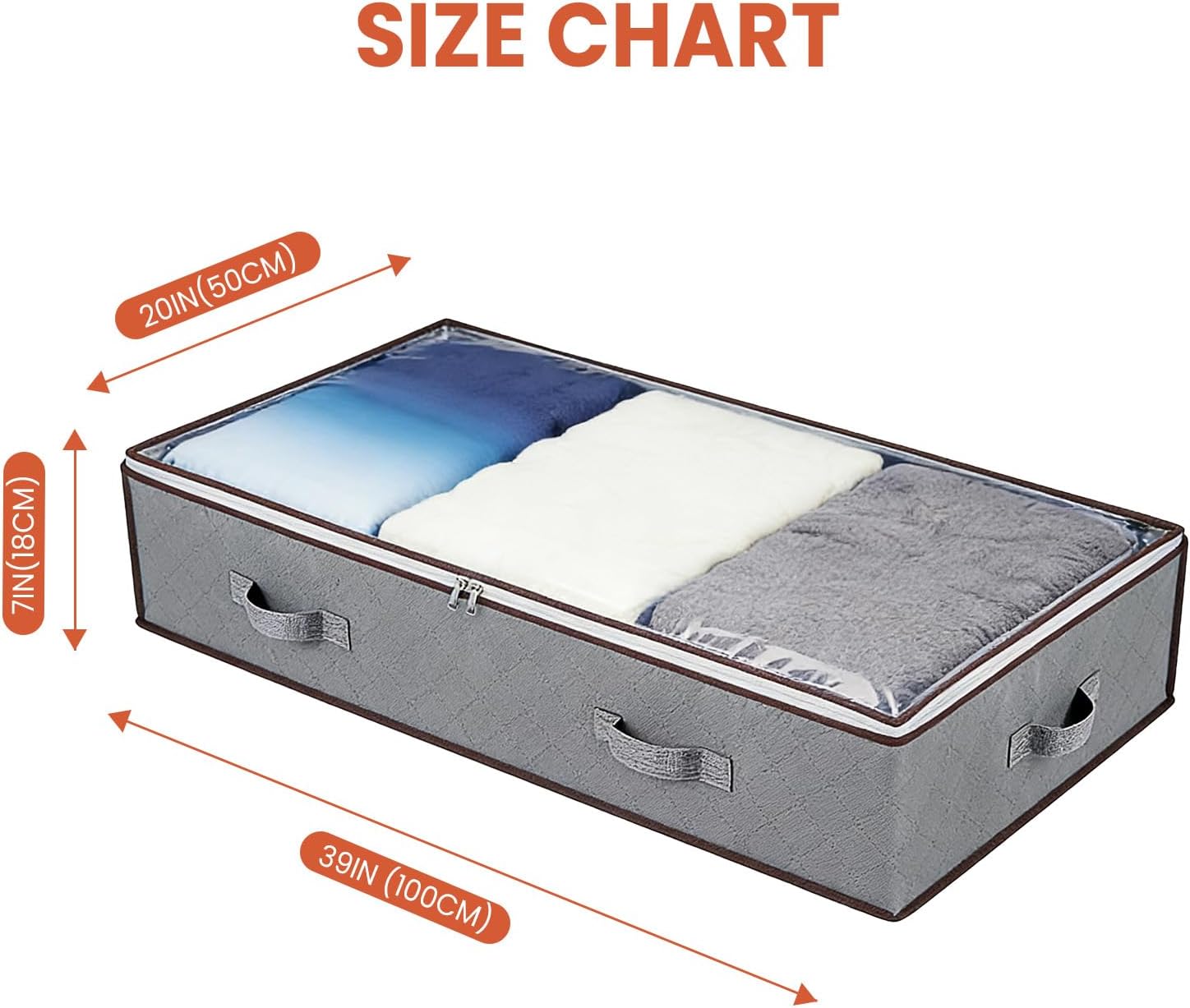 Garvee 90L Under Bed Storage Containers 6 Pack, Foldable Underbed Storage Bags with Clear Window & Reinforced Handles, Large Clothes Storage Bins for Blankets, Bedding, Clothes, Pillows, Grey