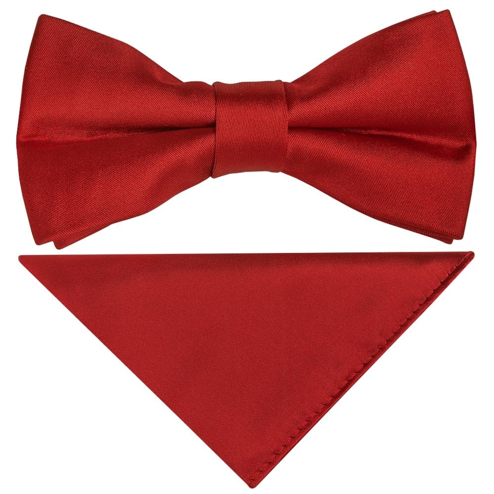 Ties R Us Men's Red Scarlet Handmade Bow Tie And Handkerchief Set