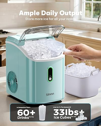 Miniatura 3 de Silonn Máquina de hielo Nugget para encimera, máquina de hielo de pellets con función de autolimpieza, la máquina de hielo sónico produce 33 libras