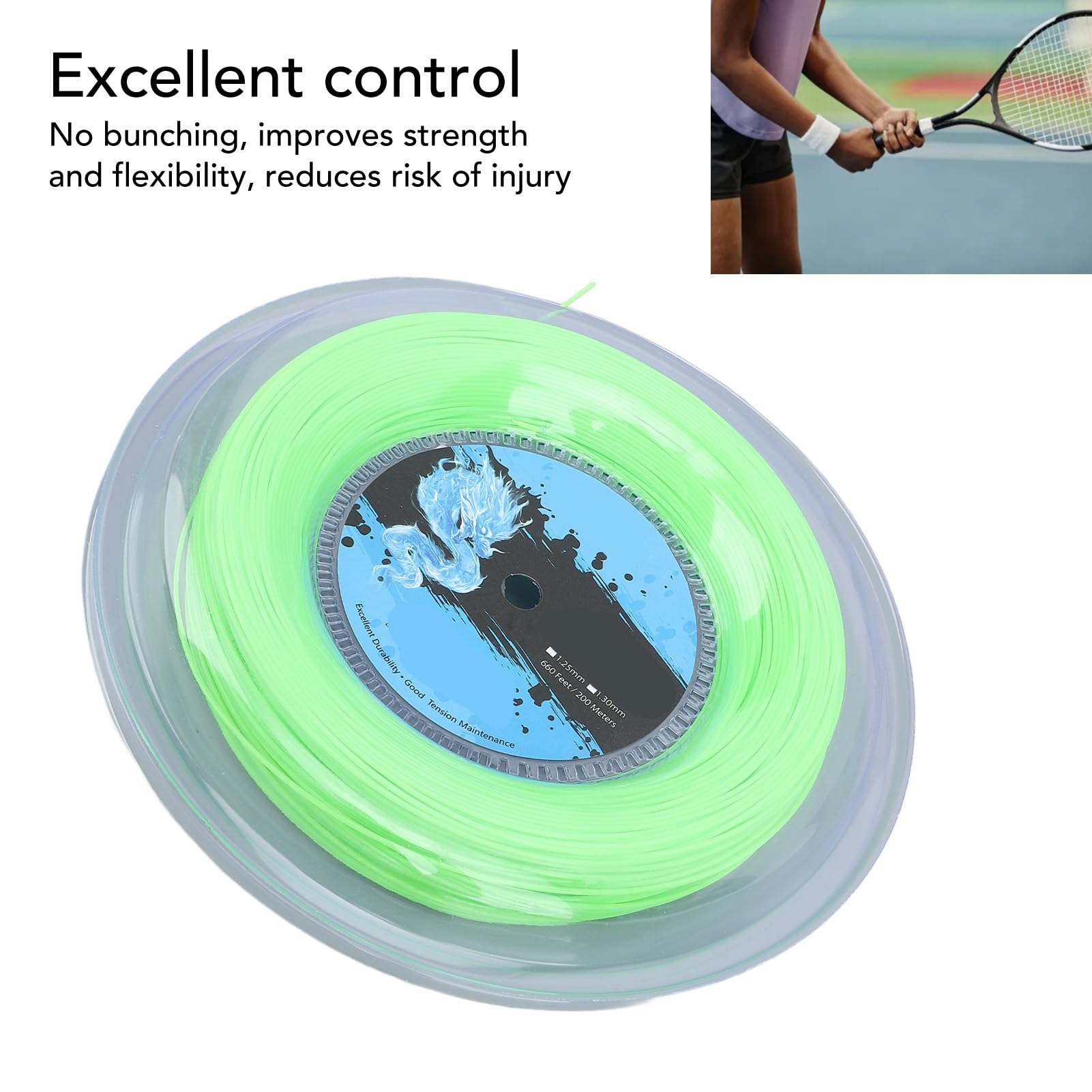 Tennis String Reel, Tennis String Polyester 200m Reel Tennis Racket String for Training Fluorescent Green