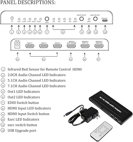 Miniatura 3 de Bytecc Extractor de audio HDMI, adaptador de audio eARC HDMI 4K60Hz compatible con eARCARC AVR y barra de sonido, compatible con HDMI 2.0b, HDCP