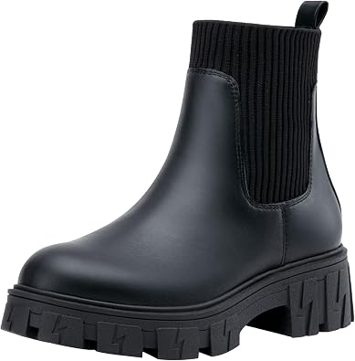 Jeossy Womens Chelsea Chunky Ankle Boots Elastic Platform Lug Sole Short Pull on Low Heel 9610 Booties