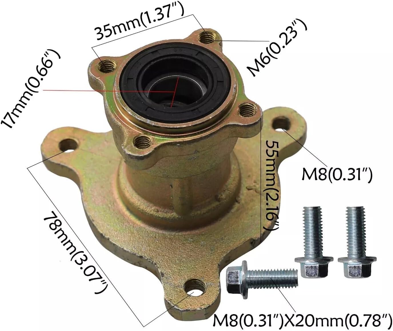 Go Kart Front 3 Stud Wheel Hub Spindle w/Foot Brake Assembly for Go Kart ATV Quad