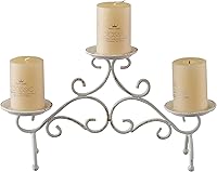 Vista 6 de SOFE Portavelas rústico para chimenea, portavelas de pilar de metal de 3 brazos, portavelas blanco Shabby Chic para decoración de mantel, soporte