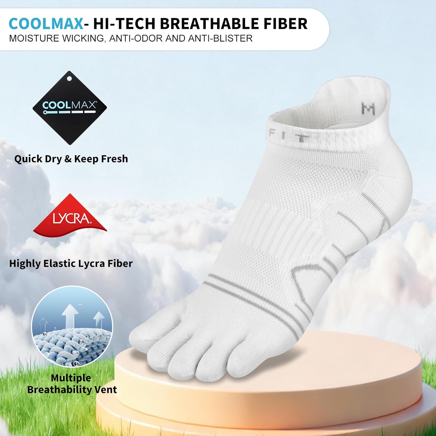 Kfit Toe Socks for Men Women COOLMAX Running Five Finger Socks Ankle Athletic Quick Dry Breathable Anti-Blisters 3 Pairs