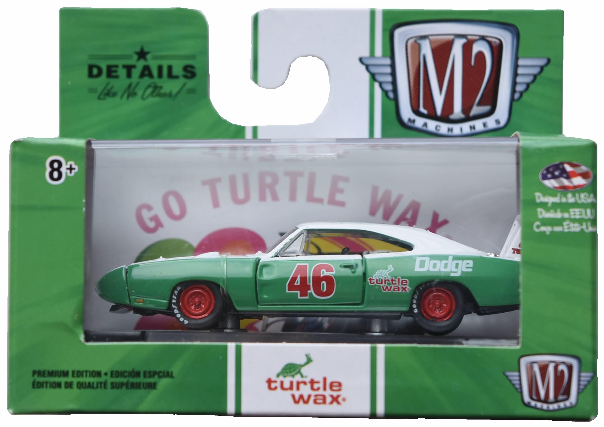 M2 Machines 1969 Dodge Charger Daytona Hemi, 1:64 Scale [Green/White]