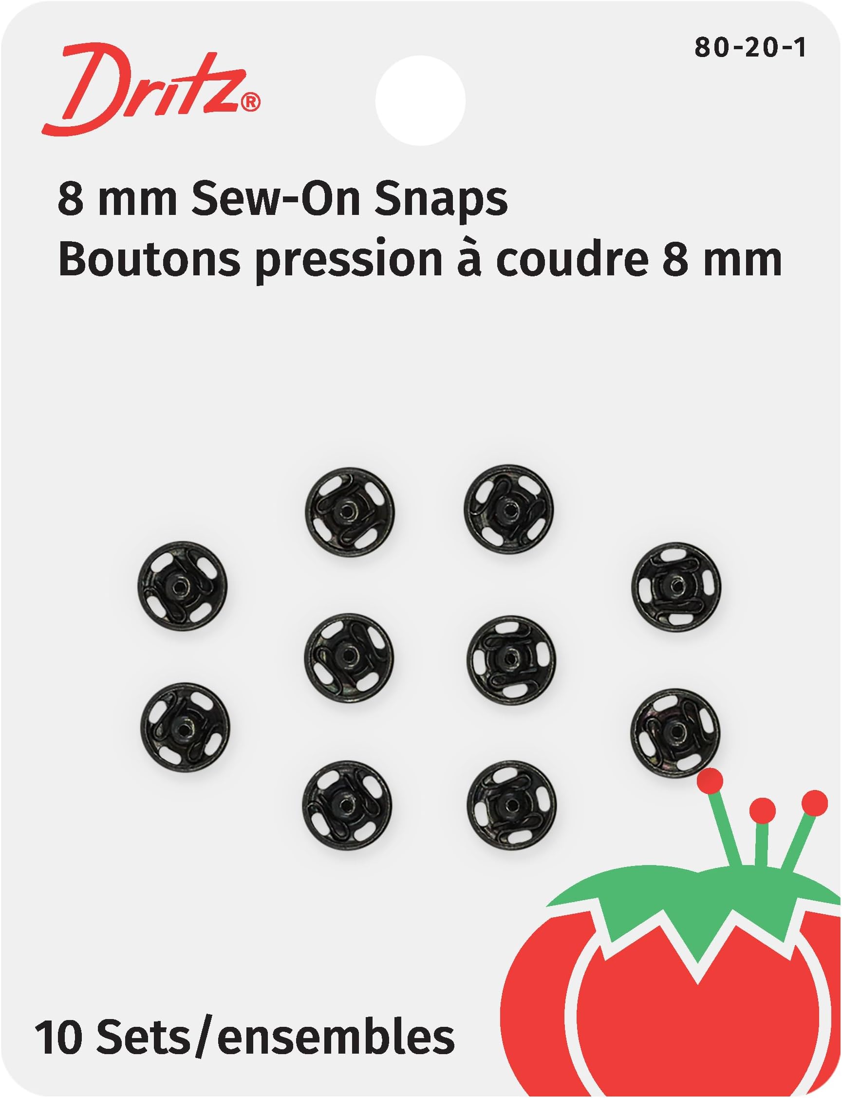Dritz 80-20-1 Sew-On Snaps, Black, Size 2/0 10-Count