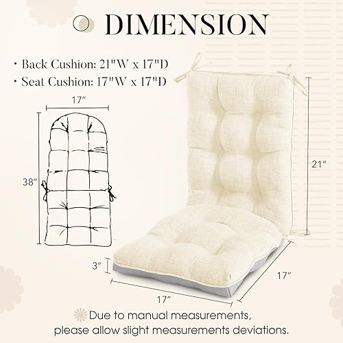 Miniatura 10 de Basic Beyond Juego de 2 cojines para mecedoras de porche para sillas mecedoras de madera para exteriores con acolchado grueso, cojín de respaldo con