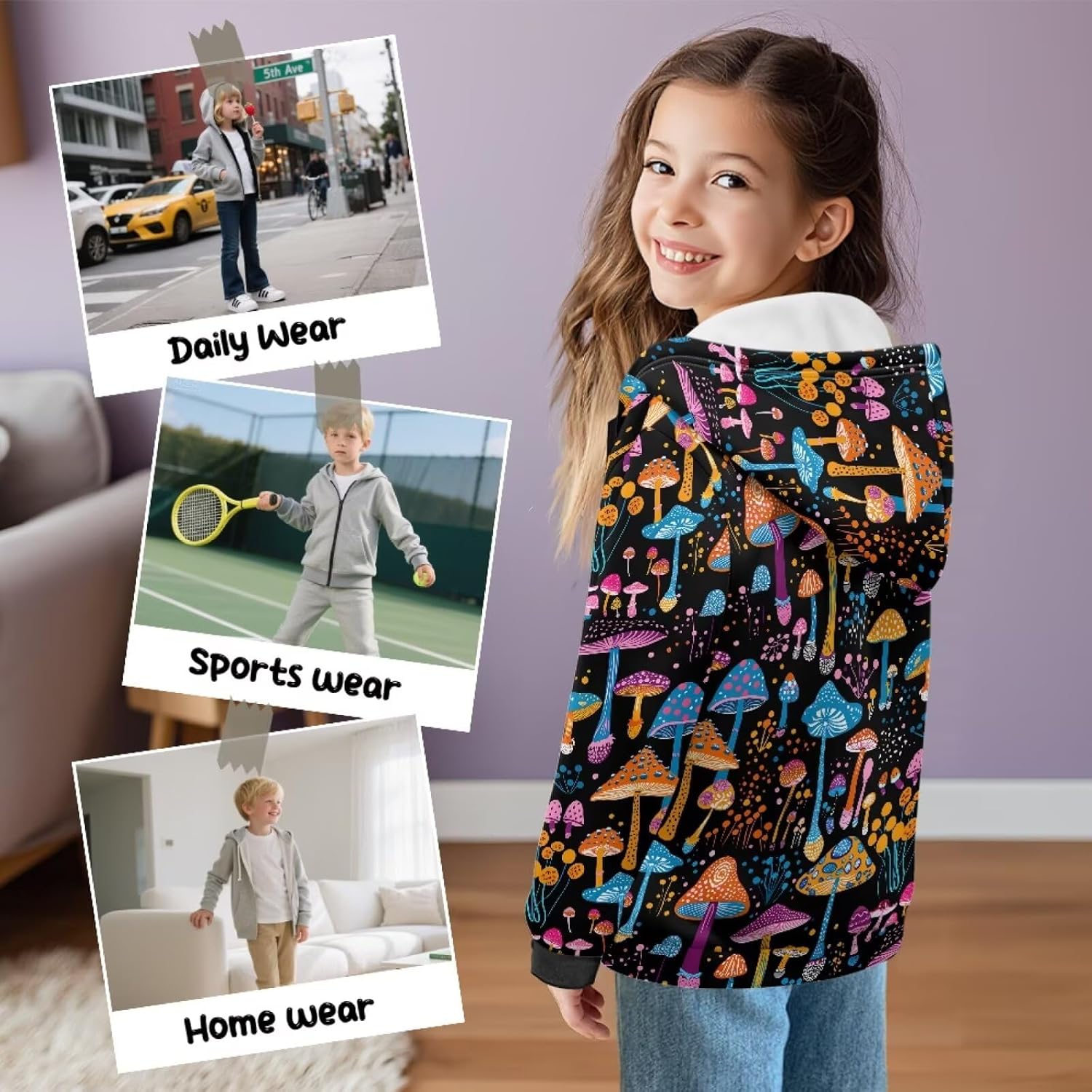 Kids Winter Fleece Lined Jacket Zip Up Hoodies & Sweatshirts with Kangaroo Pockets