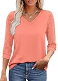 3&sol;4 Length Sleeve Womens Tops V-Neck Lace Tunic Tops Business Casual Blouses 2025