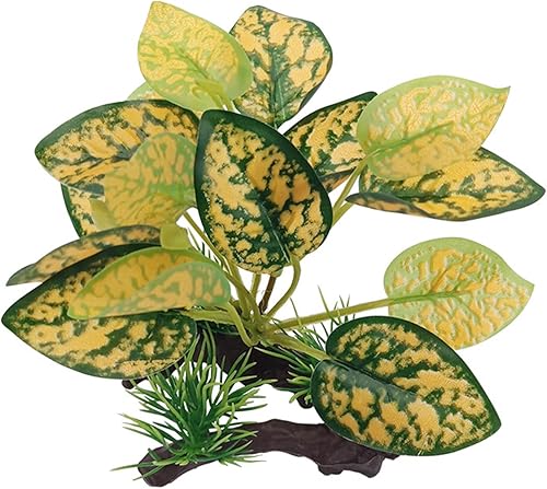 WishLotus Decoración de plantas de acuario, planta artificial de plástico, pecera de reptiles, paisajismo, plantas acuáticas, decoración con base de