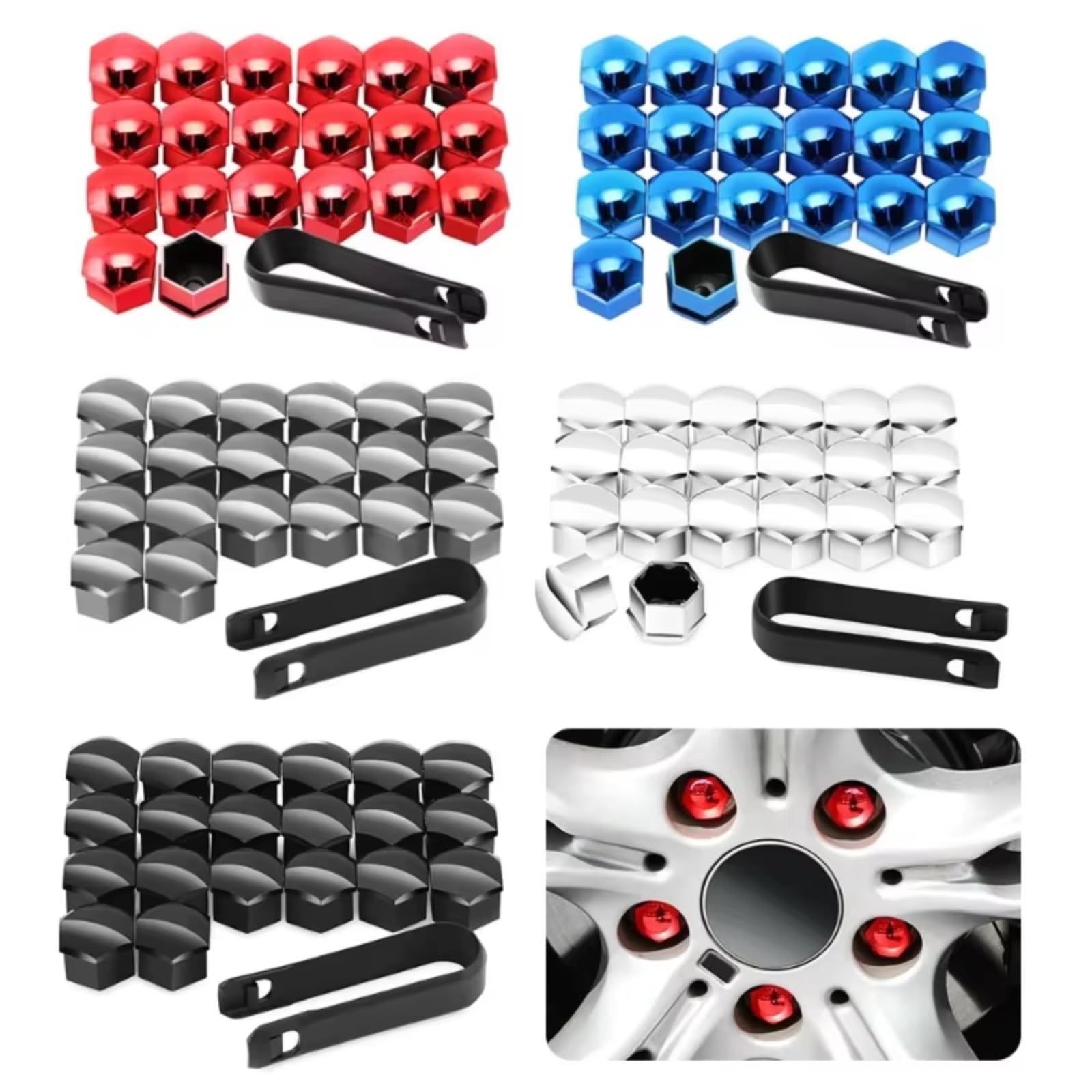 Tappi di Protezione per Dadi Ruota Auto, copridadi per mozzo Auto, copridadi per Pneumatici Auto, 20/40 Pezzi 22/21/19/17 mm Argento 17 mm (19 mm/Grigio)