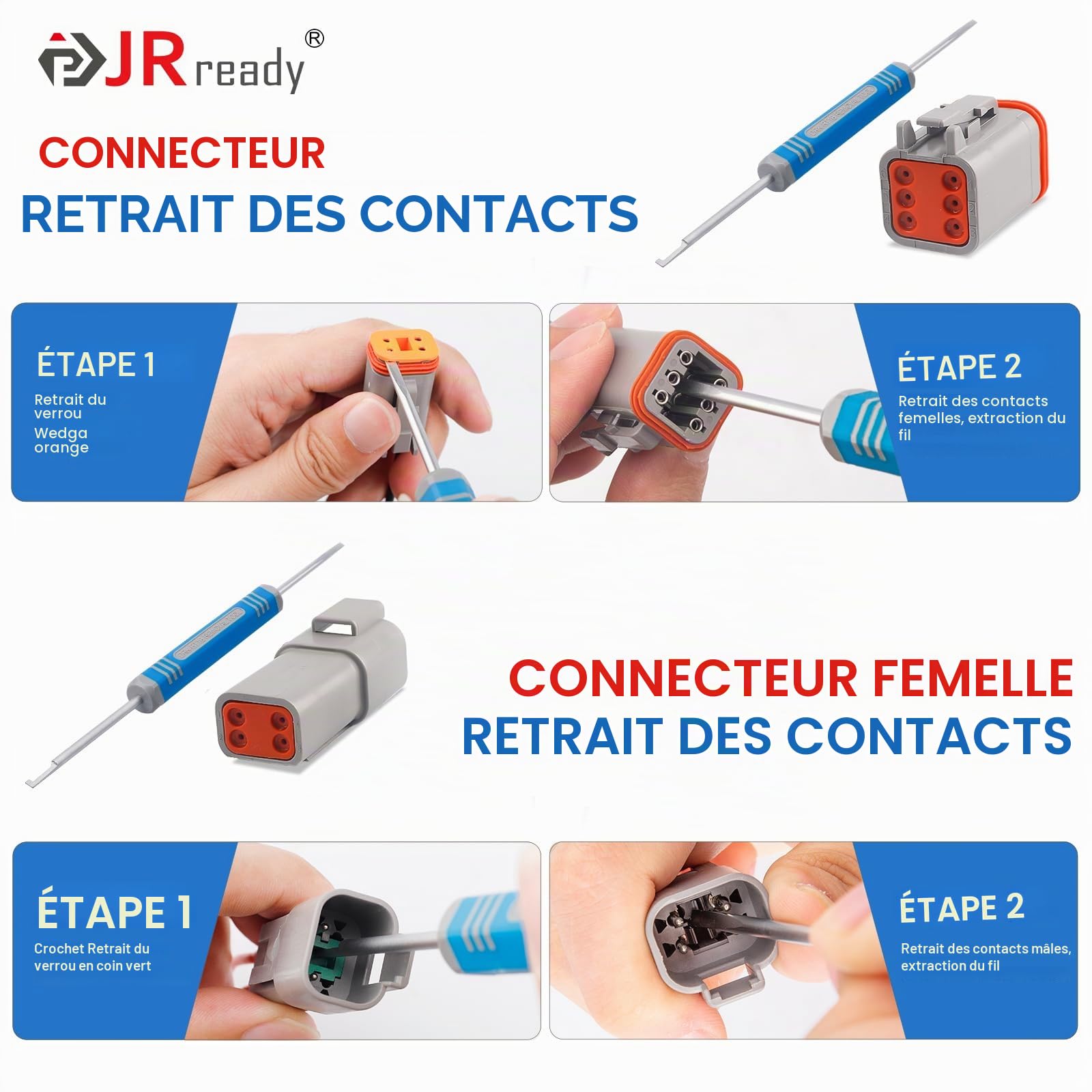 JRready ST2188 Pince à sertir allemande avec outil de déverrouillage pour DT,DTM, DTP et anphénol AT ATP ATP ATM série mesure 16 20 12 contacts massifs, pince à sertir fermée avec trois positionneurs