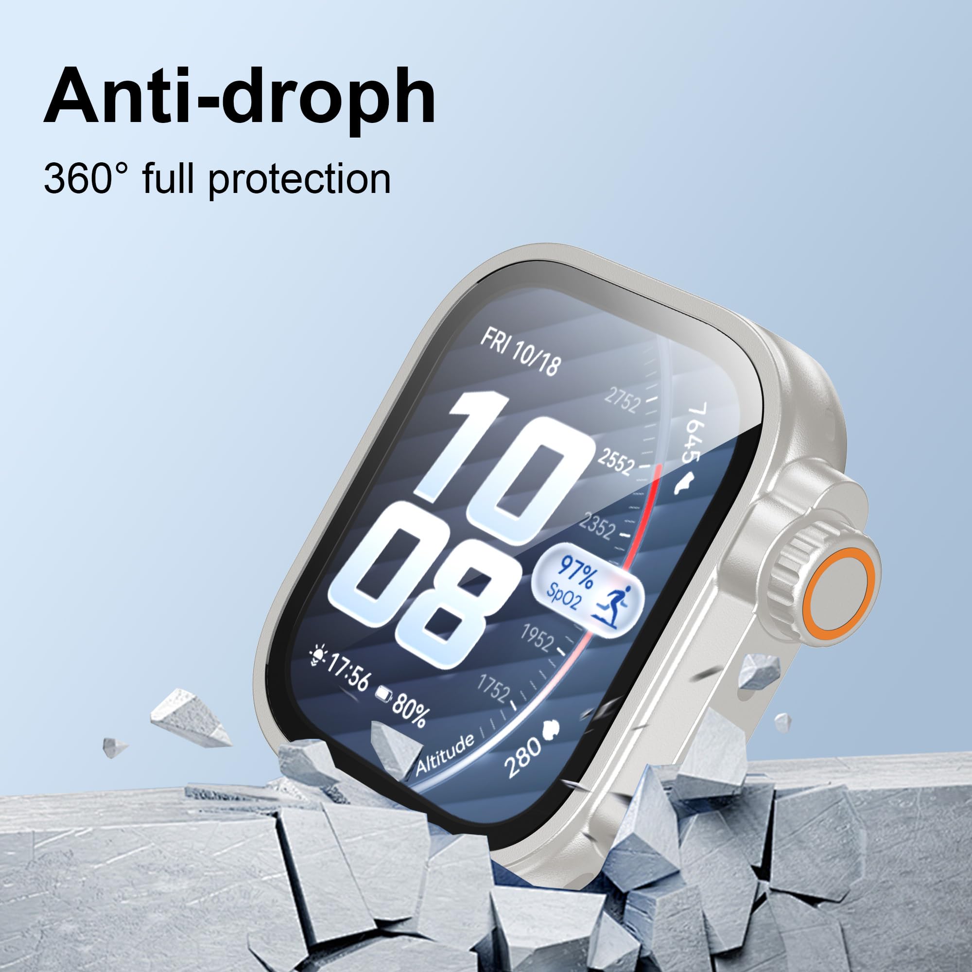 zZjoOoj Etui z folią ochronną do Huawei Watch Fit 5 Pro, całkowita osłona ochronna, wbudowane szkło hartowane ochrona wyświetlacza wysoka czułość, Starlight