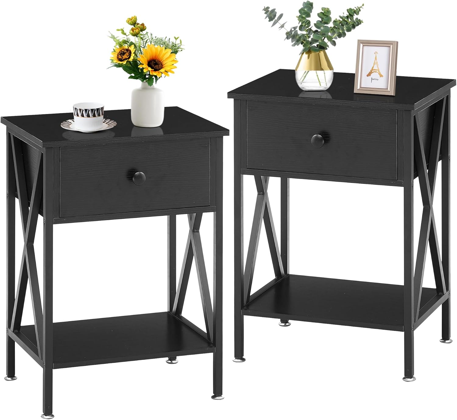 VECELO End Tables, Modern Nightstands with Drawer&Shelf