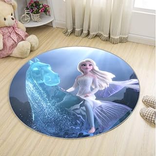 KegamiMisa Frozen Princess Anna Elsa Alfombra Redonda De Dibujos Animados Alfombra Alfombras para Niños Dormitorio Decoración para El Hogar Alfombra Antideslizante para Silla De Piso 180Cm