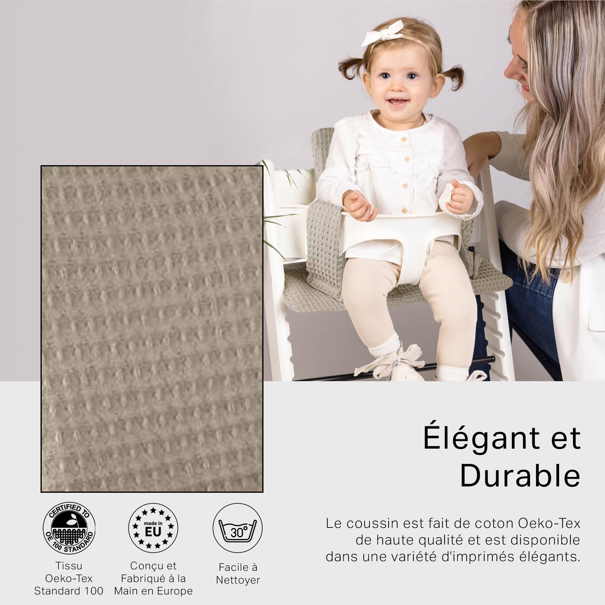 UKJE Coussin Compatible avec Stokke Tripp Trapp - Coussin de siège Doux pour Nourrissons, bébés et Tout-Petits, Accessoires de Chaise Haute, Insert en Tissu de Coton (Beige) - 3