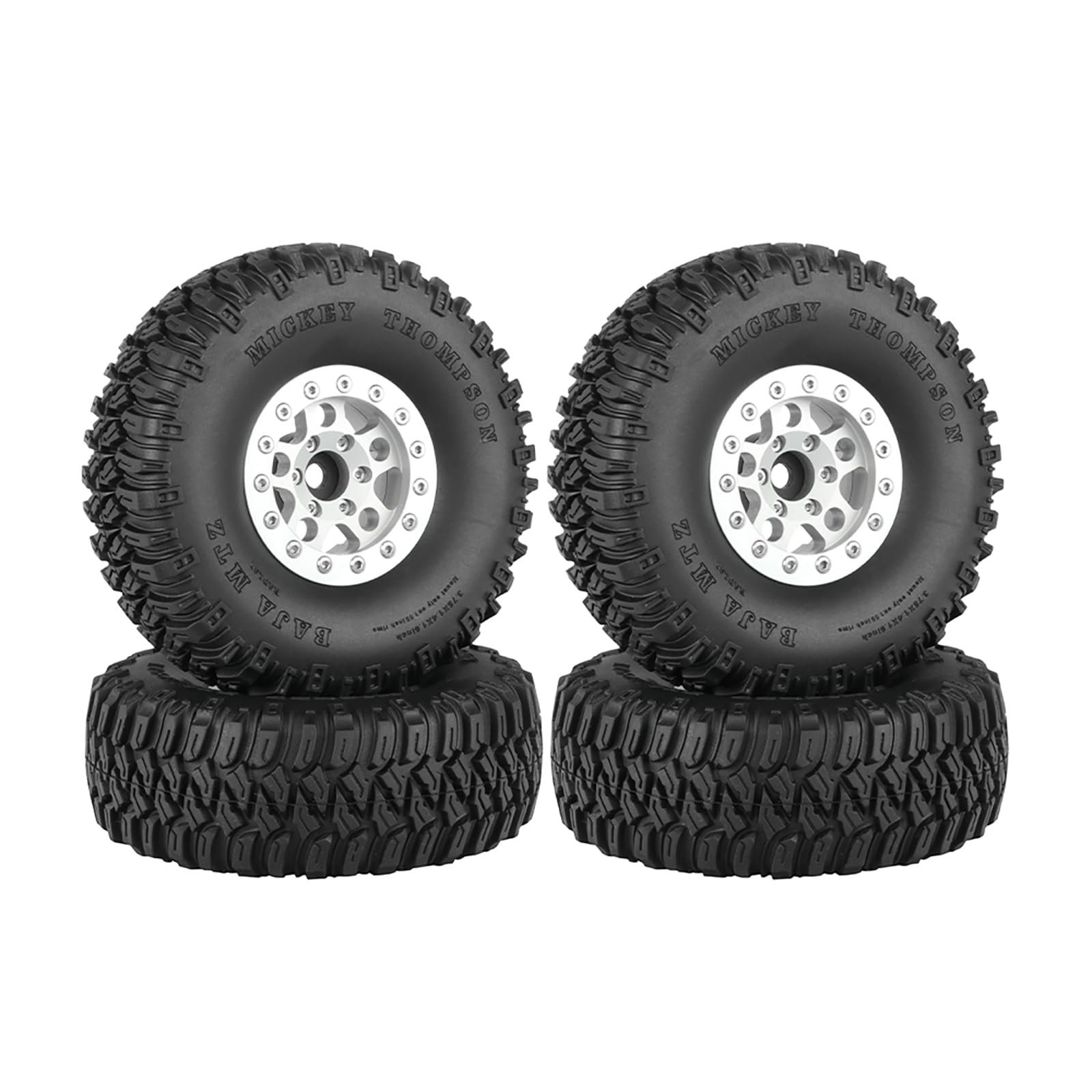 KINGCOO 4PCS 1.55Inch Aluminum Alloy Metal 5Spoke Beadlock Wheel Rims and Rubber Tires Set for 1/10 RC Rock Crawler Car for Axial AX90069 UTB18 D90 TF2 Tamiya Upgrade Parts (Silver, 95MM)