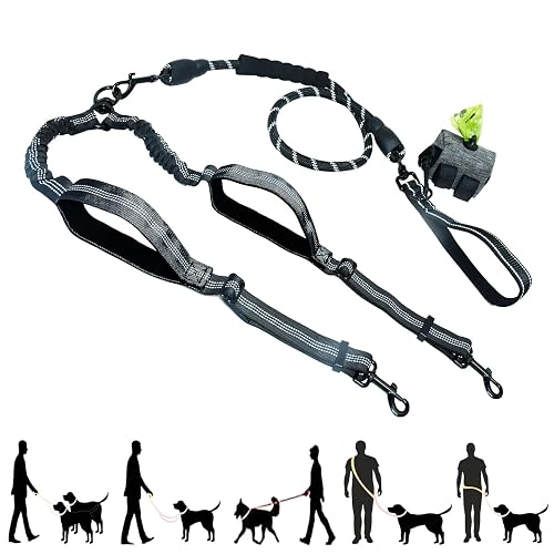Tiesenci Correa Doble Manos Libres NoPull Bungee Negro Perros Grandes