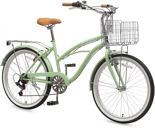 Vista 31 de ACEGER Bicicleta de confort para mujer, de 24 y 26 pulgadas, velocidad única y 7 velocidades, bicicleta de ciudad para adultos, marco de acero