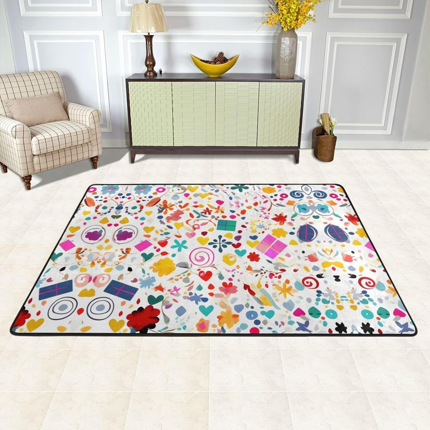 Happy Birthday Background Prints Anti-Slip Floor mat Carpet Rug 72"x48" for Living Room Office Coffee Table Bed Balcony